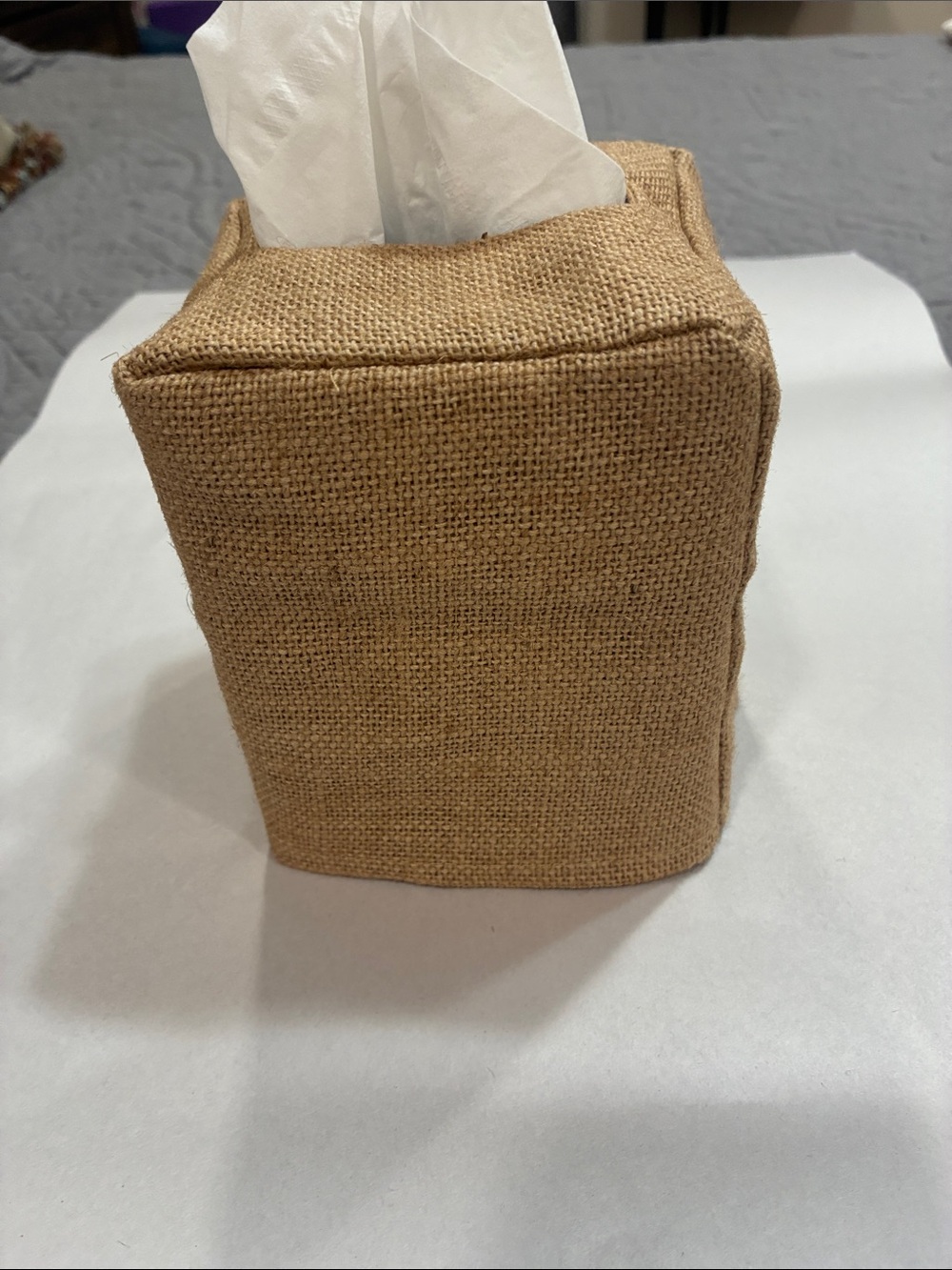 Burlap Tissue Box Cover - Natural Tan